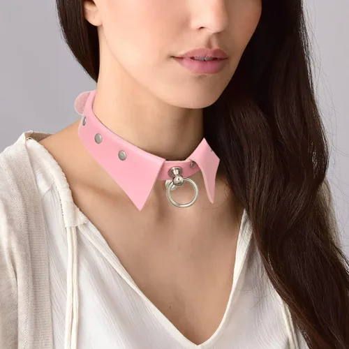Vista 3 de Urieo Gothic PU Leather Chokers Black Studded Collar Choker with Ring Rock Choker Necklaces Adjustable Nightclub Party for Women and Girls
