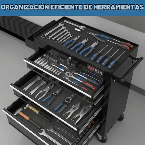 Vista 5 de Caja de herramientas con ruedas con 4 cajones, carrito de herramientas multifuncional, almacenamiento de herramientas, organizador de herramientas