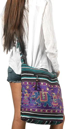 Vista 6 de TribeAzure - Bolso bandolera de algodón con diseño de elefante, estilo hobo, estilo bohemio, hippie, libro, amplio, colorido, espacioso e informal