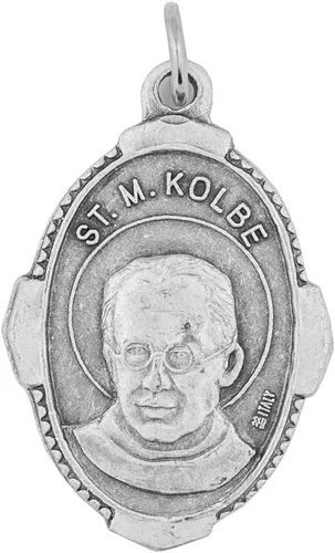 Vista 6 de VILLAGE GIFT IMPORTERS Medalla de San Maximiliano Kolbe y tarjeta santa de 1 pulgada Santo patrón de los drogadictos Hecho en Italia Joyería