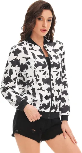 Vista 3 de WDIRARA Chaqueta casual de manga larga con estampado a cuadros y cremallera frontal para mujer