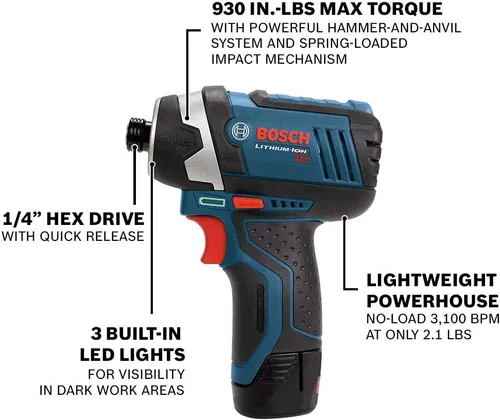 Vista 4 de BOSCH Kit combinado de taladro/destornillador inalámbrico de 12 V Max y destornillador de impacto con sistema de caja personalizada de atornillado