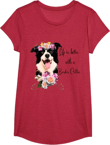 Vista 75 de Life is Better With a Border Collie - Camiseta de perro lindo con flores, gris, S Gris Oscuro