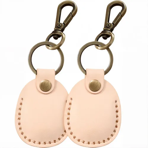 Vista 12 de Llavero de Airtag de cuero genuino, llavero portátil de Air tag con anillos para llaves, funda de cobertura oculta completa compatible con Airtag