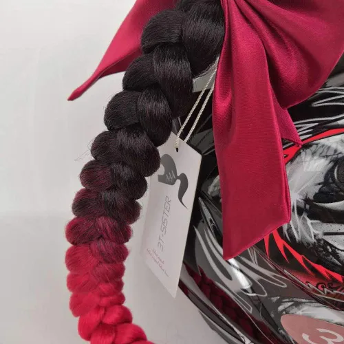 Vista 3 de Casco de coletas degradadas con rampa de trenzas para cola de caballo con ventosa con lazo o rosa para moto, 1 unidad de 24 pulgadas, muchos