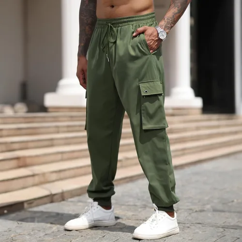 Vista 3 de Pantalones deportivos para hombre, pantalones deportivos casuales con cordón en la cintura para entrenamiento, pantalones de senderismo