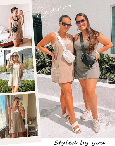 Vista 2 de Yidarer - Vestido corto deportivo de verano para mujer, sin mangas, con tirantes delgados, pantalones cortos incorporados, con cuello redondo