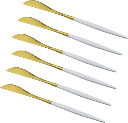 Vista 6 de Cubiertos de oro blanco pulido brillante, diseño ligero, 36 piezas de acero inoxidable, juego de cubiertos de servicio para 6, incluyendo tenedores