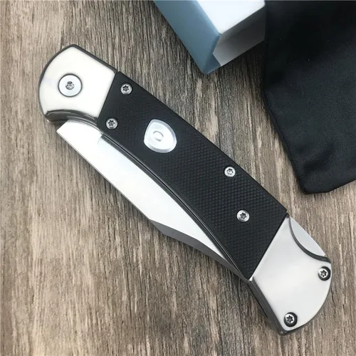 Vista 5 de Hoja de punta de clip 440C de 3 pulgadas, mango negro G10, navaja plegable con bloqueo trasero, herramienta EDC para camping, cuchillo de bolsillo