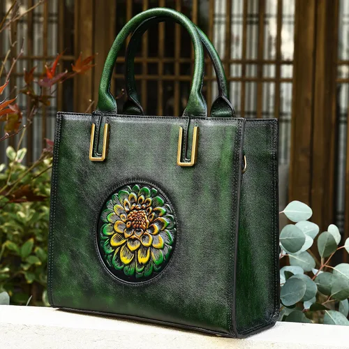 Vista 2 de Women's Genuine Leather Crossbody Bag Vintage Embossed Satchel Shoulder Purse Large Handbag