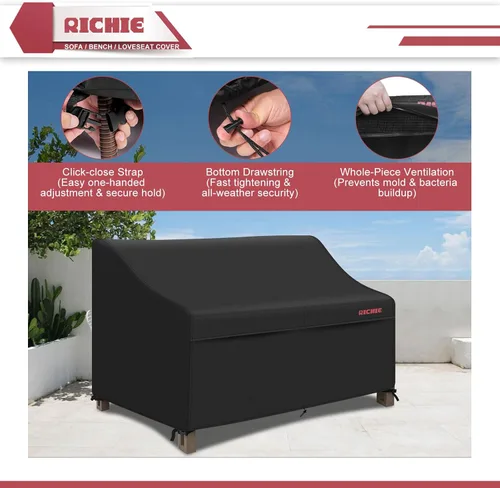 Vista 4 de RICHIE Funda Impermeable de Servicio Pesado para Sofá de Patio de 3 Plazas - Fundas para Muebles de Exterior para Sofá de Dos Plazas/Sofá