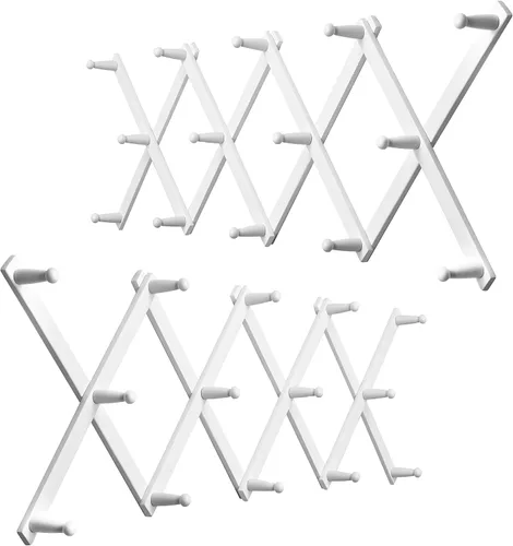 Vista 24 de WEBI Perchero de Pared Acordeón, Perchero de Sombreros de Madera Expandible para Perchero de Abrigos Montado en Pared, Soporte de Ganchos Acordeón