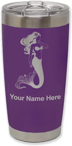 Vista 38 de LaserGram Vaso aislado al vacío de 20 onzas, sirena, grabado personalizado incluido (negro)