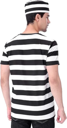 Vista 3 de Funny World Camisetas de rayas para disfraz de prisionero para hombre