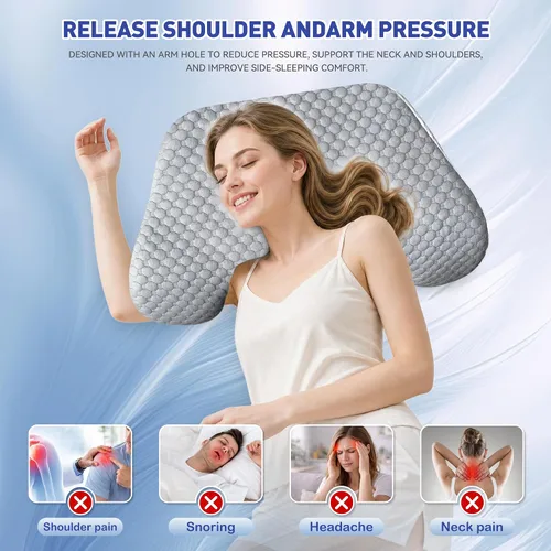 Vista 4 de Almohada para dormir de lado con agujeros para los brazos, almohada de hombro de espuma viscoelástica para personas que duermen de lado, ergonómica