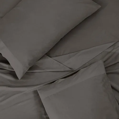 Vista 4 de ROYALE LINENS Juego de sábanas de 300 hilos 100% algodón peinado de fibras largas, 4 piezas, 1 sábana bajera, 1 encimera y 2 fundas de almohada, Gris