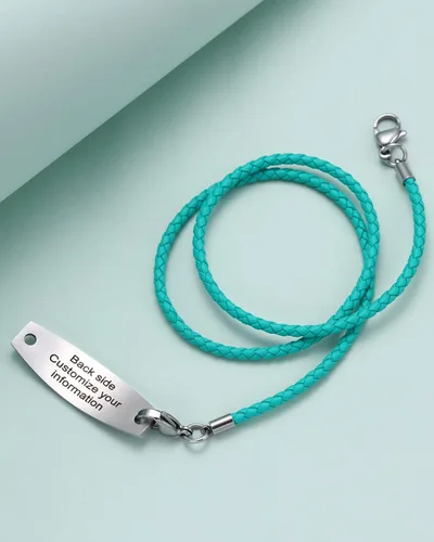 Vista 5 de Pulseras de alerta médica con grabado gratuito para mujeres y hombres con cuerda de cuero Rolo Pulsera de repuesto intercambiable Etiqueta