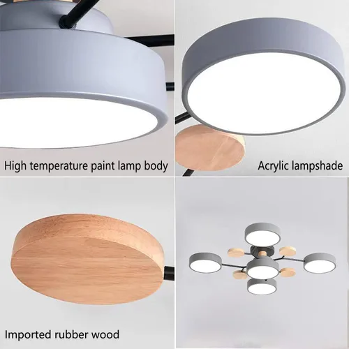 Vista 7 de Lámpara de techo LED regulable, 6 luces de techo modernas de 32 pulgadas, lámpara de techo de madera de 48 W para sala de estar, dormitorio, cocina