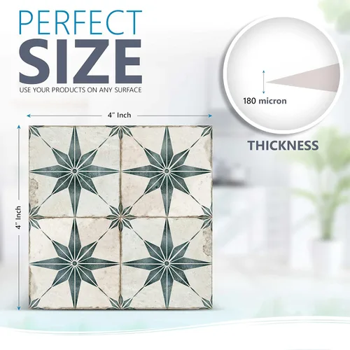 Vista 4 de Azulejos Autoadhesivos para Piso Vintage DIY Papel Tapiz Autoadhesivo Pegatinas de Azulejos (4X4, Turquesa Plata)