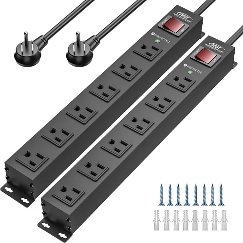 Vista 8 de CRST Paquete de 2 Protectores contra Sobretensiones de 6 Tomas 2100J con Interruptor, Regleta de Alimentación Resistente Montable de 15A/1875W