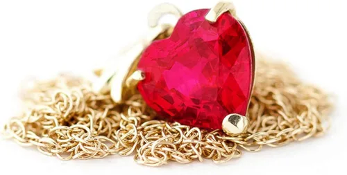 Vista 5 de Galaxy Gold GG Collar de oro macizo de 14 quilates de 1,45 quilates rubí en forma de corazón, Metal Gema, Rubí