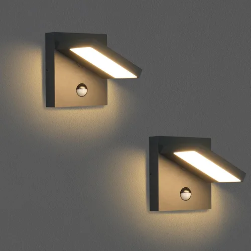 Vista 8 de Lustrlach Lámpara de pared con sensor de movimiento para exteriores, color blanco, moderna, para porche, impermeable, con cabezal de lámpara Blanco