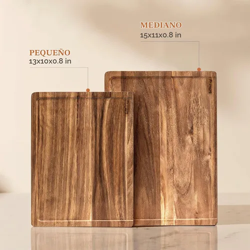 Vista 5 de SMIRLY Juego de tablas de cortar de bambú, tabla de cortar y tablas de cortar de madera para cocina, tabla de cortar de madera pequeña y bloque