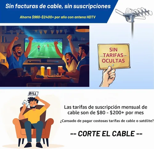 Vista 7 de Antena de TV digital 2026 para exteriores con amplificador para canales