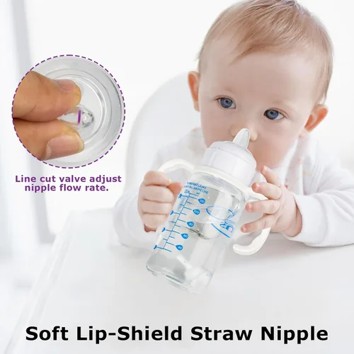 Vista 4 de Kit de conversión de vaso con pajita para biberones de vidrio estrechos y estrechos de Dr. Browns, kit de repuesto con peso con tapa y asa suaves, 6