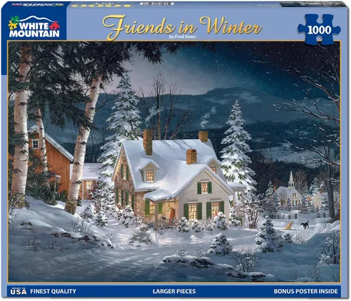 Vista 2 de White Mountain Rompecabezas de 1000 piezas para vacaciones de invierno y Navidad con piezas grandes, regalo para adultos y familia de 24 x 30