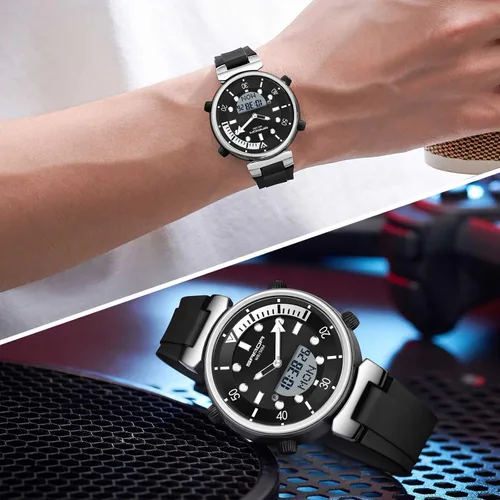 Vista 6 de RORIOS Reloj unisex digital de cuarzo con correa de goma para hombres y mujeres, resistente al agua, cronómetro, multifunción, reloj electrónico