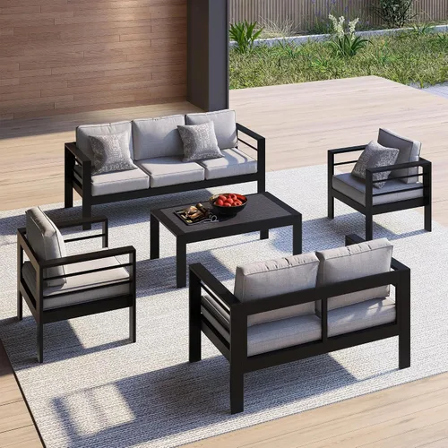 Vista 5 de Mesa de centro de aluminio para todo tipo de clima, mesa de centro moderna para exterior, mesa de centro rectangular para patio y balcón y jardín