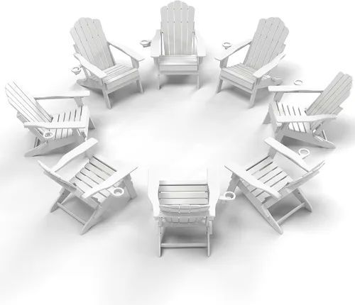 Vista 10 de FOOWIN Adirondack - Silla plegable de polietileno de alta densidad para patio con soporte para tazas, silla de plástico resistente de 400 libras