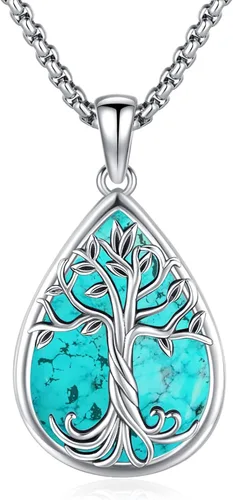 Vista 156 de Joyas de turquesa para mujeres y hombres de plata de ley 925 con colgante de urna para cenizas, collar con medallón de imagen, martillo de Thor