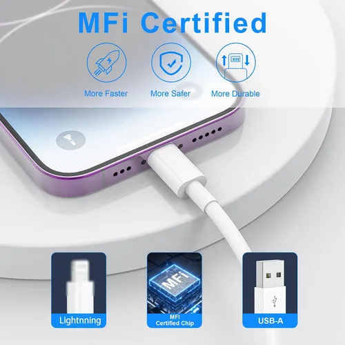 Vista 2 de Paquete de 2 cables de carga para iPhone de 3 pies, cable de carga Lightning, cable certificado Apple para iPhone 14/13/12/11 Pro/X/Xs Max/XR/8
