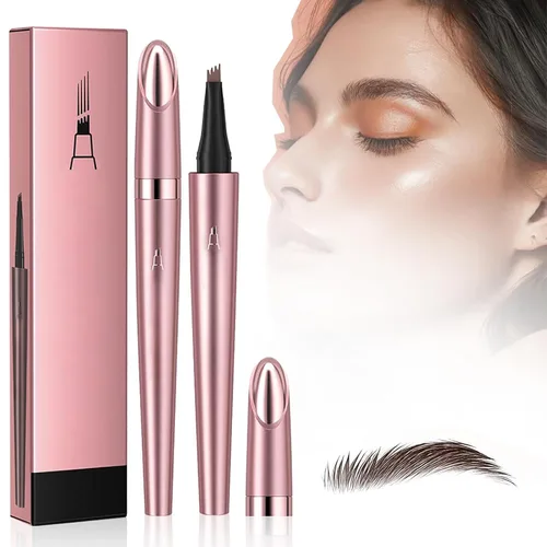 Vista 8 de Lápiz de cejas Microblading, resistente al agua, de larga duración, 4 puntas de tenedor, lápiz mágico de cejas de larga duración, lápiz marrón