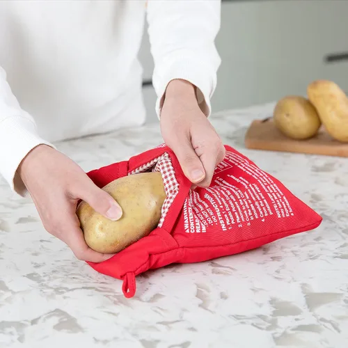 Vista 2 de Bolsa para microondas de patatas MyLifeUNIT, bolsa de horneado de patatas al microondas, roja