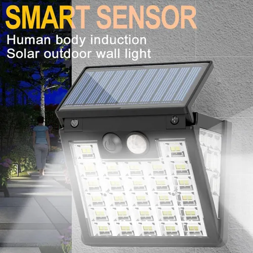 Vista 7 de Luces solares impermeables IP65 para exteriores, 3 modos de luces solares con sensor de movimiento, luz solar LED para escaleras al aire libre