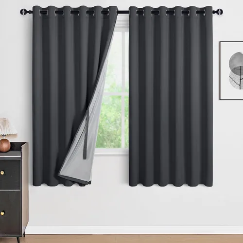 Vista 70 de DWCN - Cortinas 100% opacas para dormitorio con forro negro, cortinas de ventana de doble capa con aislamiento térmico que oscurecen toda la Azul