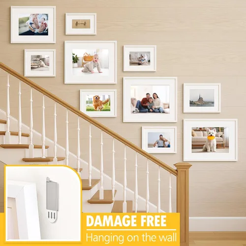 Vista 6 de LuBanSir Ganchos para colgar cuadros de pared sin clavos, paquete de 12 ganchos adhesivos de metal con 16 tiras para fotos pequeñas, arte y espejos
