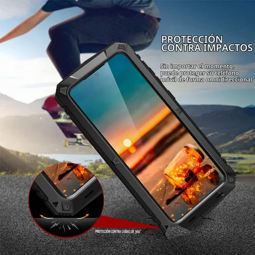 Vista 6 de Simicoo Compatible con Samsung S22 - Funda protectora híbrida de silicona y metal con soporte, a prueba de golpes de grado militar, resistente