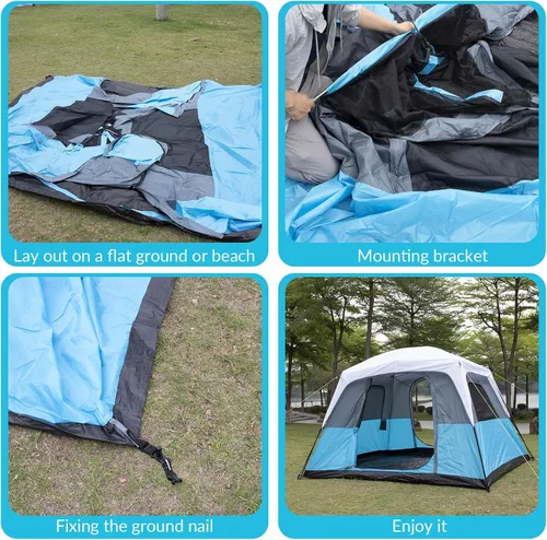 Vista 7 de DanCoom Tiendas de campaña para 4/6/8/12 personas, fácil instalación, impermeable, tienda de campaña con lluvia, tienda familiar grande portátil