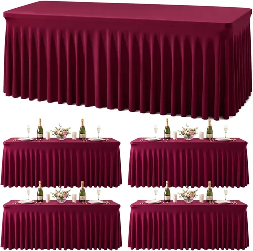 Vista 10 de Paquete de 2 manteles color azul bebé para mesas rectangulares de 6 pies, mantel ajustable de elastano, fundas de mesa elásticas de 6 pies, manteles