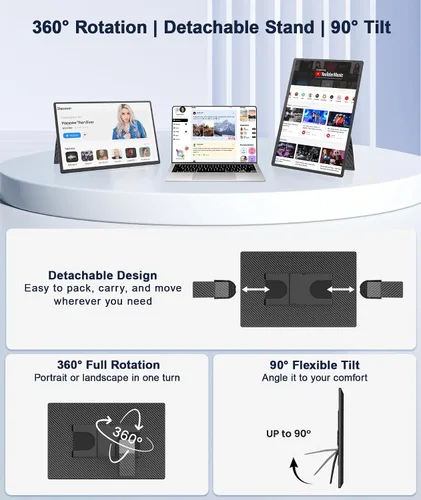 Vista 6 de Extensor de pantalla para portátil de 16", monitor portátil IPS Negro