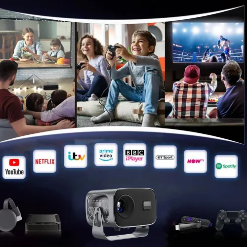 Vista 3 de Soporte para proyector 4K, mini proyector inteligente con Wifi6 y Bluetooth, enfoque eléctrico de 300ANSI, corrección Keystone automática para cine