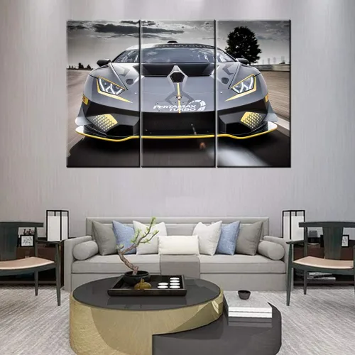 Vista 79 de Arte de pared de auto deportivo rojo para sala de estar, arte de pared de lienzo de súper auto genial, imágenes pósters, 3 piezas, arte moderno