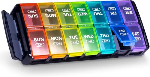 Vista 8 de Sukuos - Organizador semanal de pastillas de 7 días y 2 veces al día, pastillero diario de llenado rápido (AM PM), pastilleros extra grandes