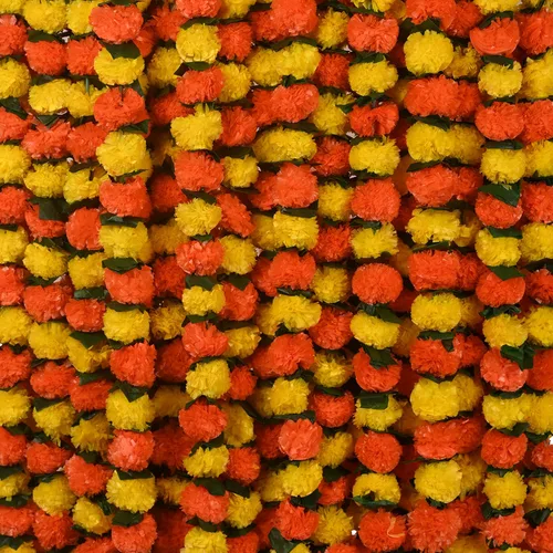 Vista 13 de DIYANA IMPEX Guirnalda de caléndula para decoración, 5 piezas de hebras artificiales de caléndula de 5 pies de largo, decoración india para Pooja