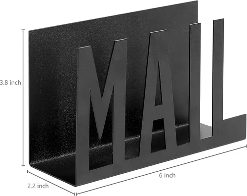 Vista 4 de MyGift Organizador de correo para encimera, moderno, de metal, negro, con diseño de letras de correo recortado, sobre de escritorio de oficina