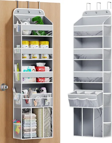 Vista 8 de OneDream Organizador de 5 niveles sobre la puerta con caddy de almacenamiento extraíble, organizador de ropa de bebé para guardería, almacenamiento